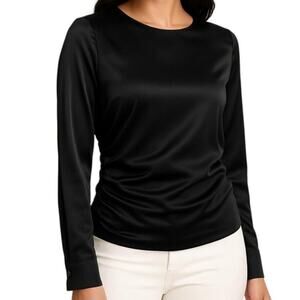 Universal Standard Women's Black Satin Ruched Long Sleeve Blouse Size 4XS/0 NWT